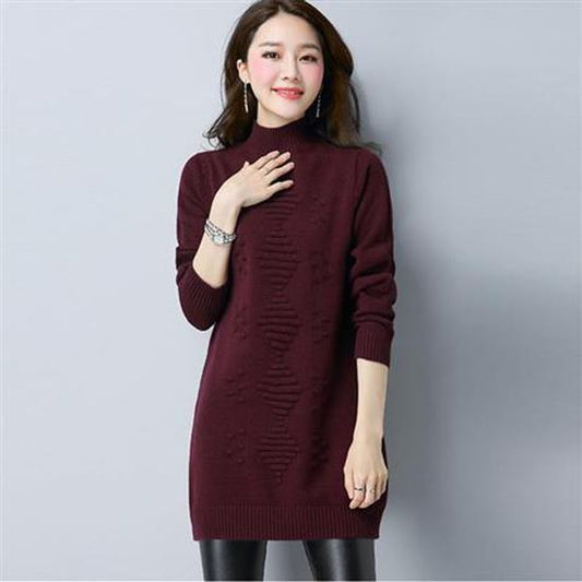 Women Winter Turtleneck Knitwear Dress Top Long Knitted Solid Color Thick Sweater Skirt