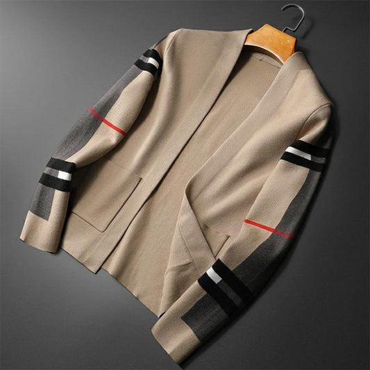 Autumn Men's Knitted Cardigan Trend Stitching Autumn Thin Sweater Coat Clothes