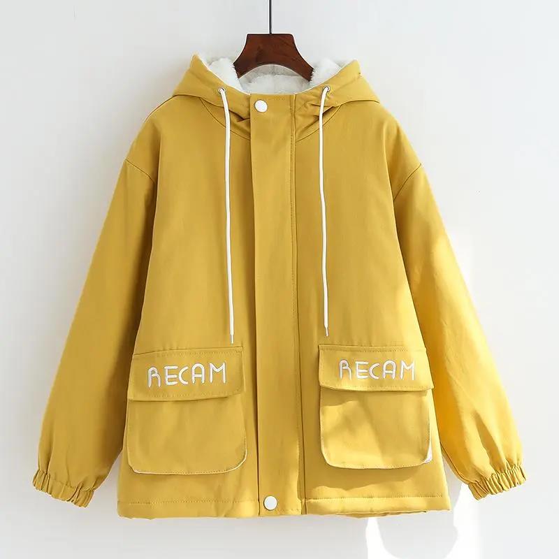 Women's Winter Large Size Cotton Coats Harajuku Plush Thickened Short Cotton Coats Solid Color Loose Casual Versatile Coat