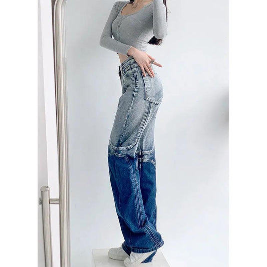 Gradient Jeans Women's Loose Straight Women's Plus Size European and American Vibe Style Girls American High Street Pants Are Thin