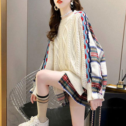 Fake Two-piece Sweater Women Loose Outside Wear Autumn and Winter Lazy Style Shirt Stitching Knitted Top Students