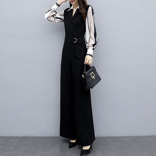 Jumpsuit Women's Casual Black Jumpsuit High-waist Wide-leg Pants Suit Casual Work Formal Wear Elegant Temperament Fabric Light and Breathable