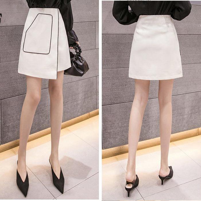 Women Sexy Split Fork A-line Hip Skirt Short Skirt Knee-length Zipper Elastic Waist Club Casual Home Office