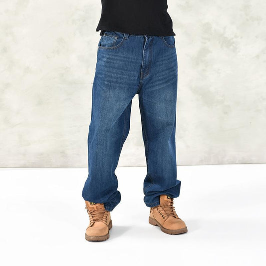 Plus Size Jeans Men Blue Denim Pants Streetwear Skateboard Hip Hop Jean Trousers Loose Casual Straight Jean Pants 40 42 44 46