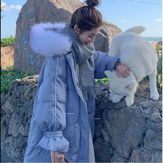 Winter Women's Cotton Jacket Over The Knee Long Large Fur Collar