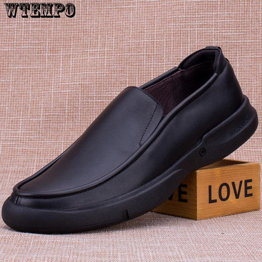 Casual Shoes Leisure Men Genuine Leather Slip on Non-slip Rubber Sole Comfortable