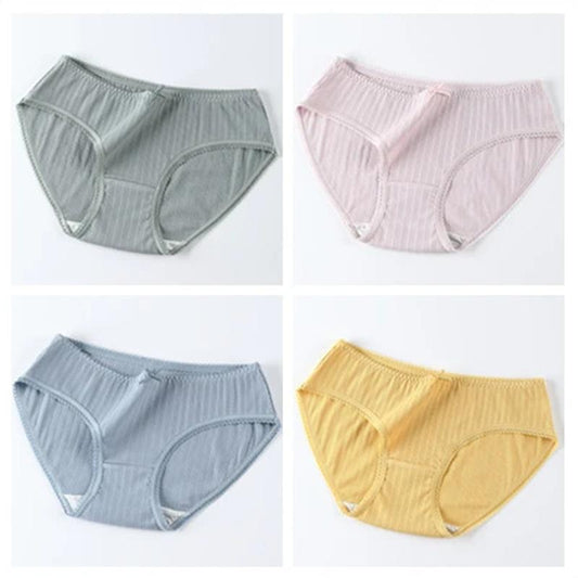 4-packs Japanese Style Girl Pure Cotton Modal Panties Simple Middle and Low Waist Students' Seamless Antibacterial Underpants Women's Solid Panties