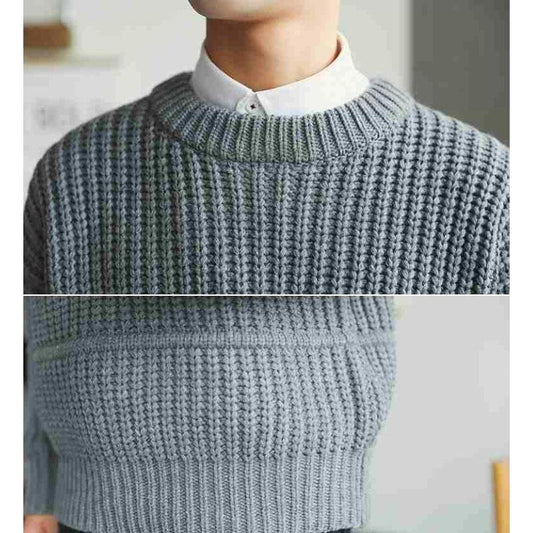 Fall Men's Sweater Trend Solid Color Loose Round Neck Sweater Men's Pullover Thick Line Long-sleeved Top