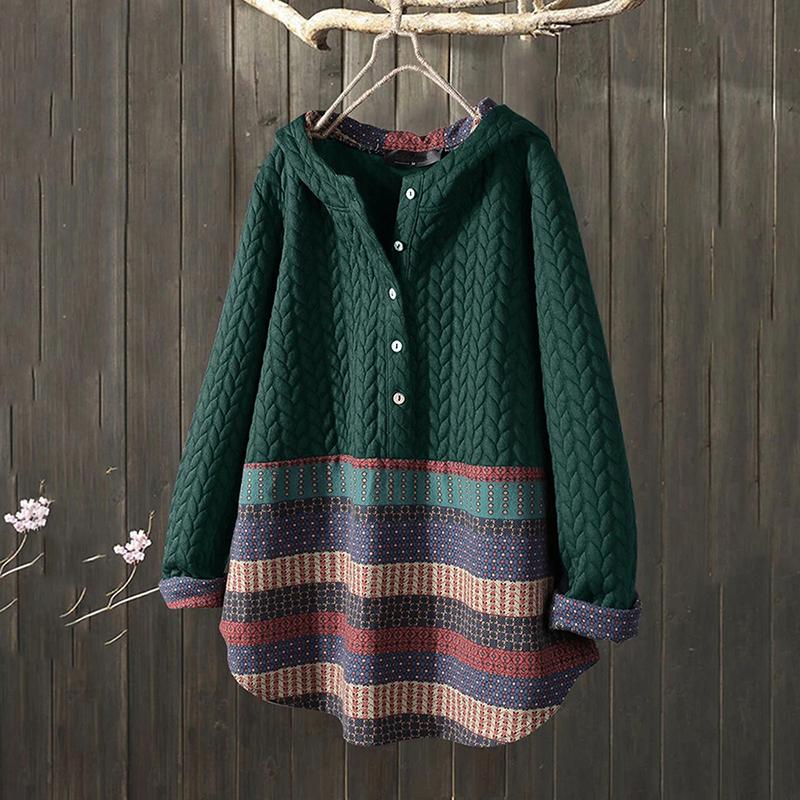 Plus Size Winter Jackets for Women Loose Casual Pullover Hooded Parkas Coats Button Blouse Shirt Striped Lady Long Oversized Jacket and Coat
