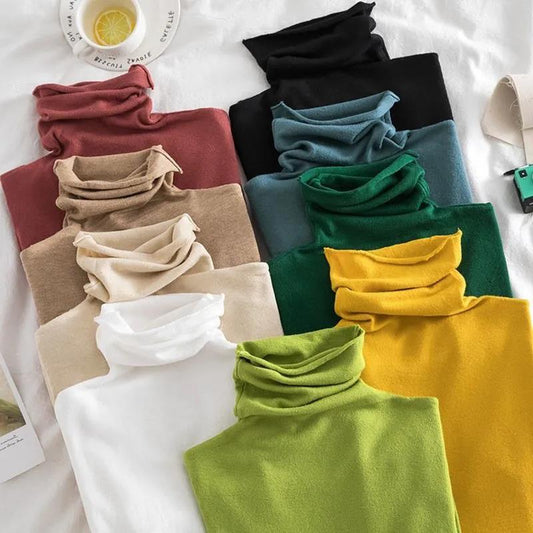 Turtleneck Women Pullover Sweater Spring Jumper Knitted Basic Top Fashion Autumn Long Sleeve Korean Ladies Clothes