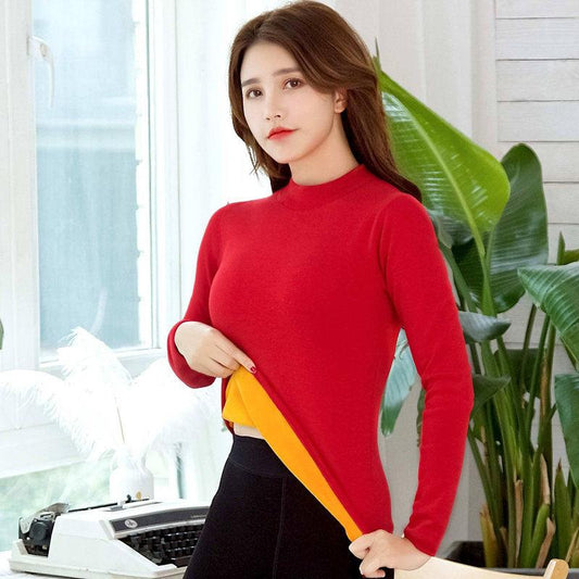 Thermal Underwear Ladies Plus Velvet Thick Autumn and Winter Tight-fitting Long-sleeved Body Sculpting Bottoming Shirt Autumn Clothing