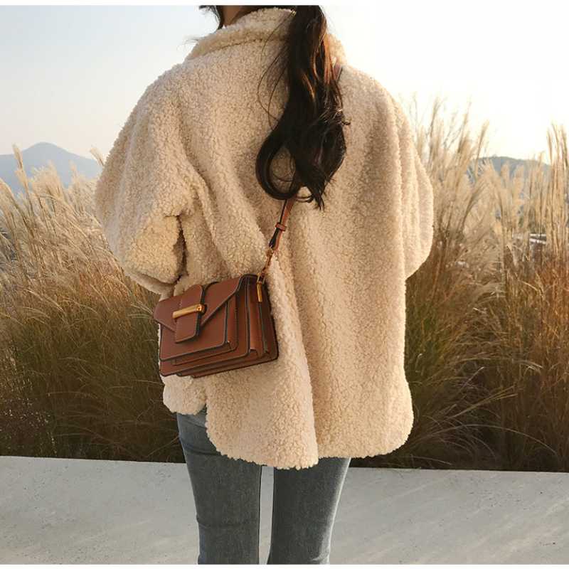 Autumn Winter Women Faux Fur Thick Coat Warm Soft Loose Fur Jacket Female Korean Fashion Outerwear Button Plush Ladies Casual Overcoat