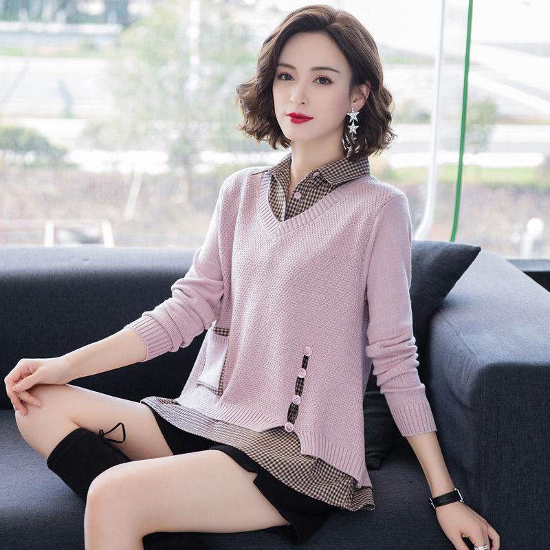 Autumn and Winter Loose Casual Sweater Knitted Two-piece Blouse Fashion Simple Female Sweater