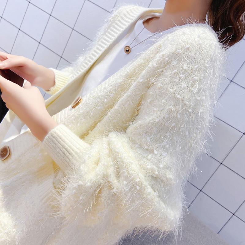 Sweet Mid-length Non-shedding Sweater Thicken Fashion Jacket Tassel Knit Cardigan Fairy Trend