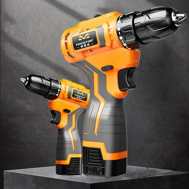 Household Luxury Cordless Drill Set Large Torque Electric Screwdriver with Two Batteries and Tool Box
