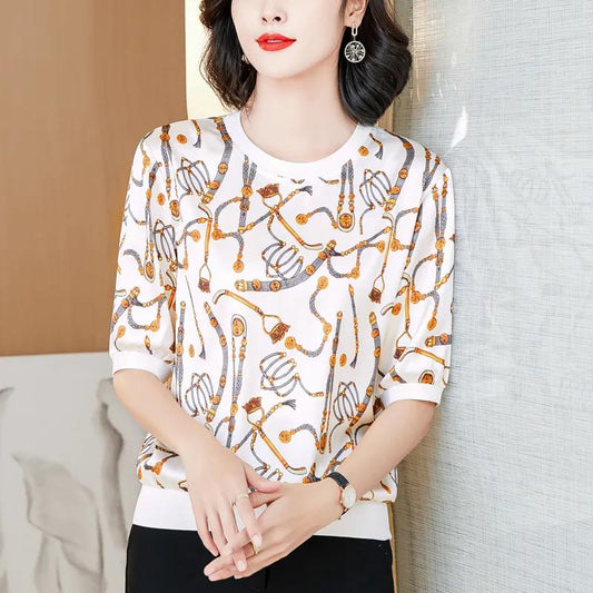 Women's Pullover Print Round Neck Half Sleeve T-Shirt Summer Top