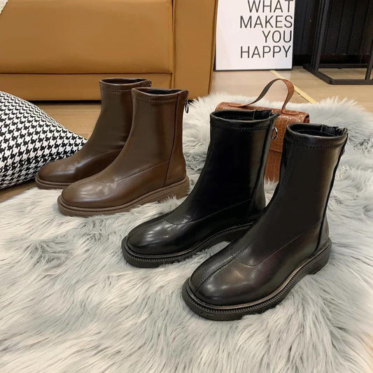 Martin Boots 2021 Autumn Plus Velvet Autumn and Winter Korean Style Single Boots Mid-tube Small Short Boots Women
