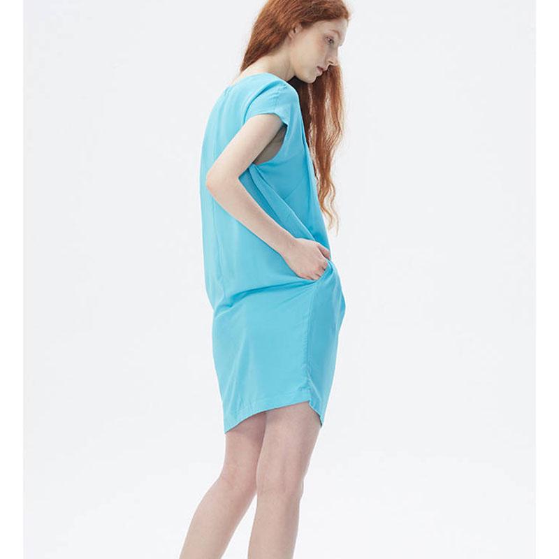 Summer Loose Straight Pleated Round Neck Short Sleeve Dress Chiffon Dress with Belt