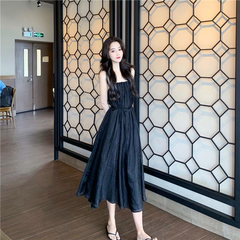 White Suspender Dress Female Summer French Retro Niche First Love Temperament Over The Knee Long Dress