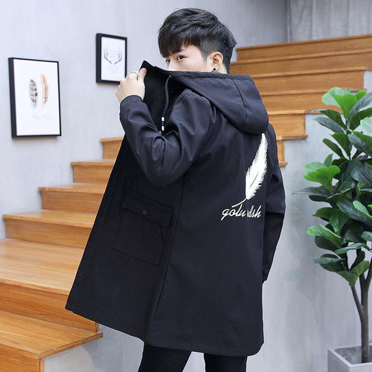 Windbreaker Men's Clothes Spring and Autumn Jacket Woolen Coat Medium and Long Section Large Size Handsome Jacket Men's Long Thin