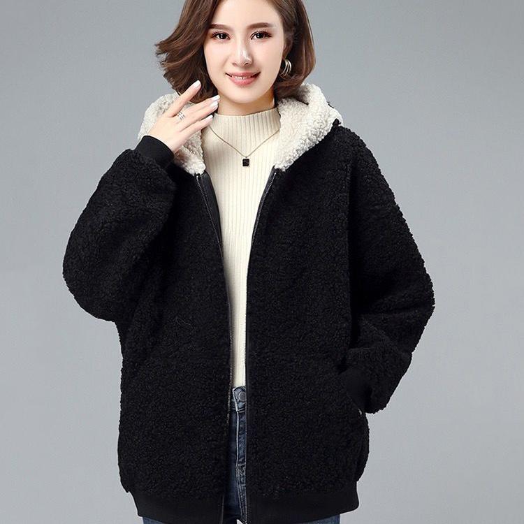 Winter Women's Warm Plush Thickened Hooded Coat Female Large Size Versatile Short Loose Lamb Wool Jacket