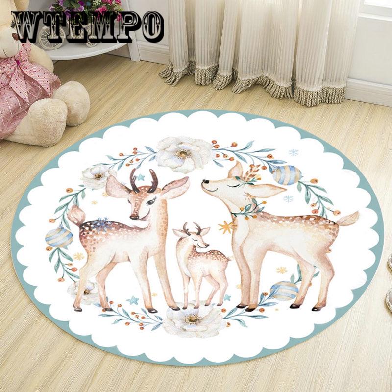 Round Cartoon Animal Baby Play Mat Newborns Nap Mat Playing Crawl Carpet Rugs
