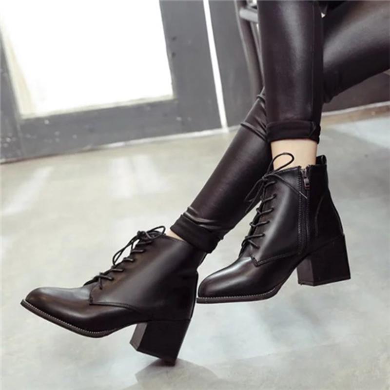 High Heels Pointed Toe Faux Leather Zipper Style Sexy Martin Boots Ankle Womens Boots