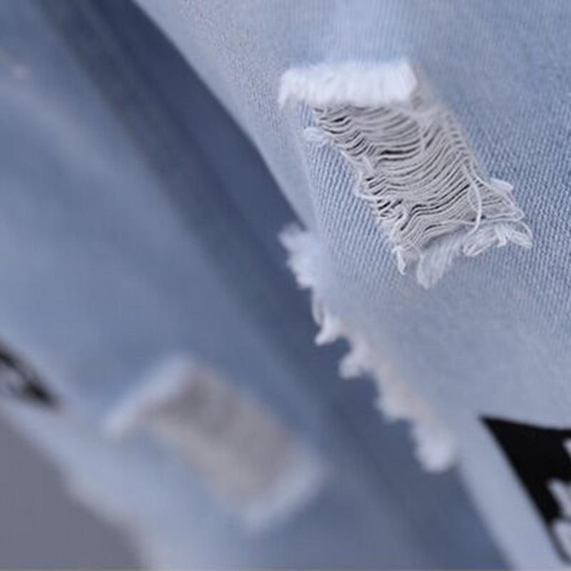 Denim Casual Suit Female Short-sleeved T-shirt Nine Points Jeans Loose Casual Cute Two-piece Printed Casual T-shirt Suit