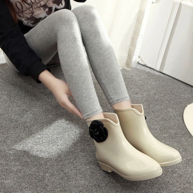 Solid Non-Slip Rain Boots Leisure Shoes Round Toe Low Rubber Women Waterproof Rainboots