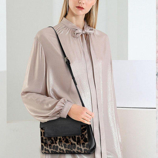 Personality Leopard Black High Quality Genuine Leather Top-Handle Bags Handbags Women Bags Luxury Large Capacity