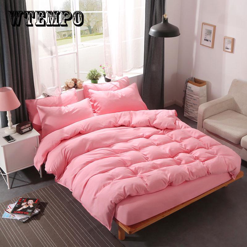 Solid Color Bedding Set Super King Duvet Cover 4pcs Plaid AB Side Bedclothes Soft Pillowcases