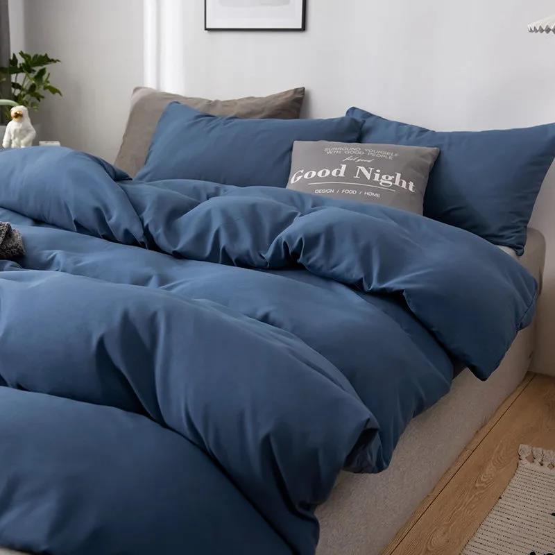 Pure Color Simple Nordic Fengshui Washed Cotton Four-piece Quilt Cover Sheet Student Dormitory Three-piece Bedding