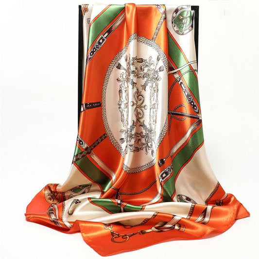 Flower Wrap Shawl Square Silk Imitation Satin Women Elegant Scarf All-match Headscarf Sunscreen Gauze Shawl