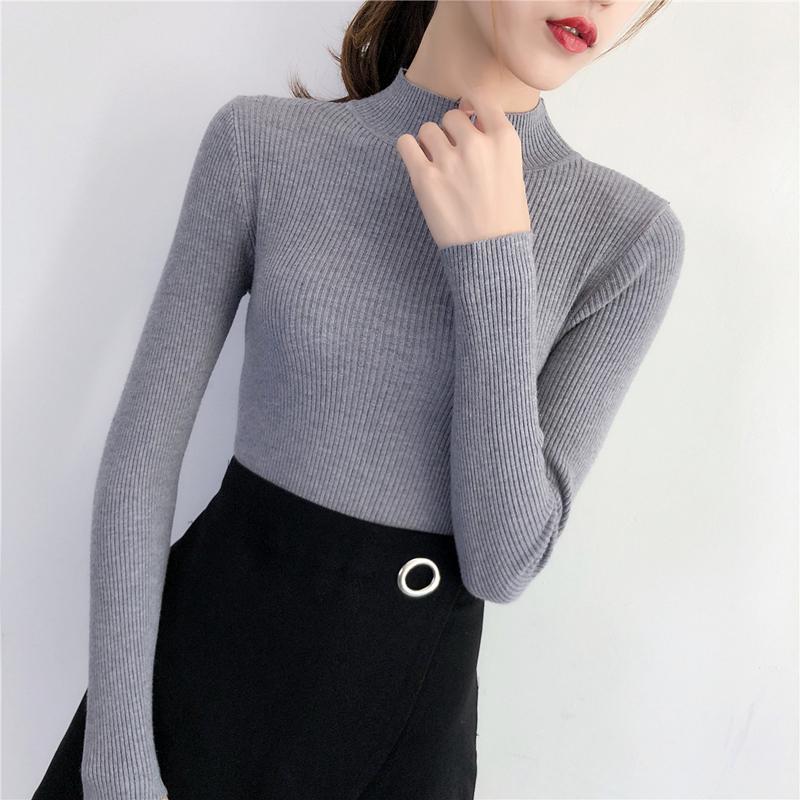 Autumn and Winter Half Turtleneck Short Sweater Long-sleeved Bottoming Solid Color Top