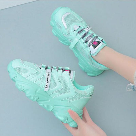 Spring Summer Mesh Breathable Sports Shoes Female Students Korean Version All-match Casual Sports Shoes Flat-bottomed Thick-soled Women's Shoes