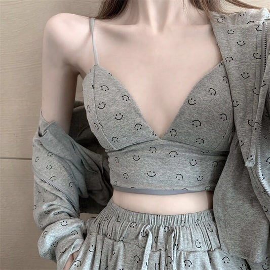 3PCS Ladies Leisure Suit Sports Three-piece Temperament Jacket + Age Reduction Sling + Loose Wide Leg Pants Jogging Pajamas Girls Athletic Clothing