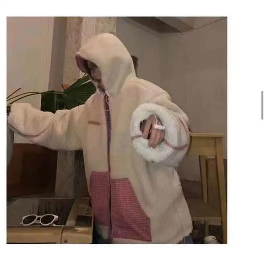 Cotton Jacket Female Chic Lamb Fur Coat on Both Sides Female Winter Retro Korean Loose Bf