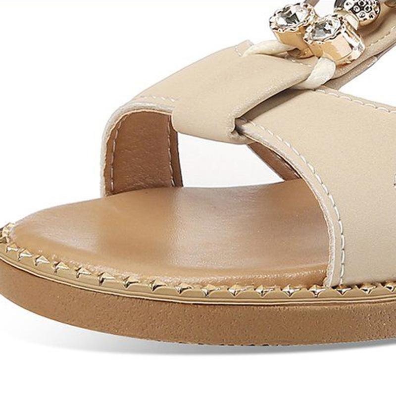 Sandals Female Summer Slope with Roman Rhinestone Flat Bottom All-match Beach Student Shoes Ladies Shoes Soft Leather Open Toe Sandals