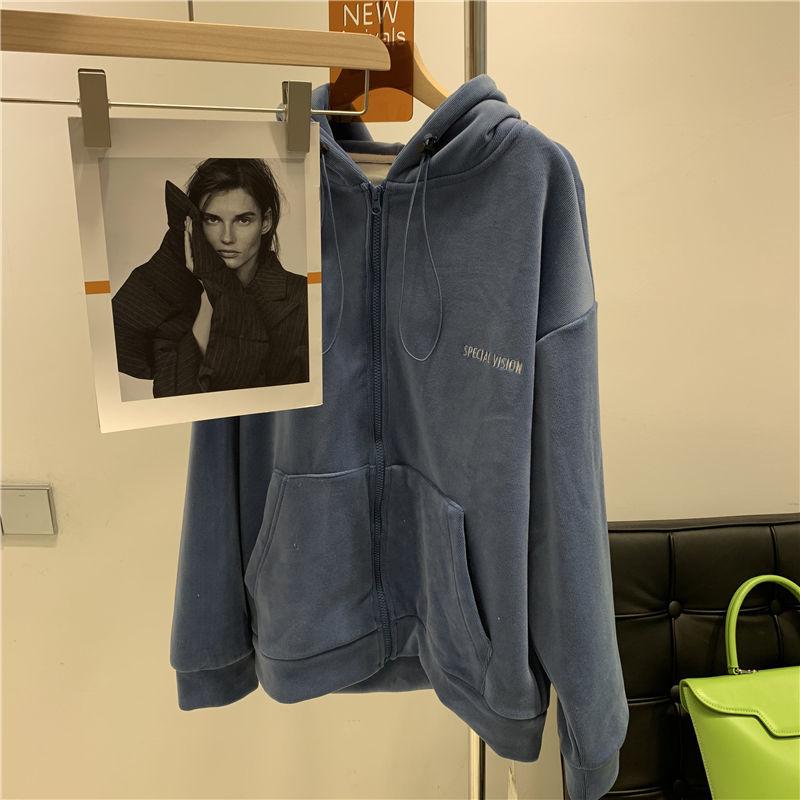 Women's Autumn and Winter Sweater Student Loose Plus Velvet Thick Casual Cardigan Korean Style Ins Jacket Casual Loose Top