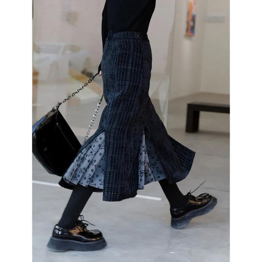 Half-length Skirt Female Fish Tail Skirt Intermediate Senior INS Autumn and Winter Design Design Splicing Advanced Format A Word Skirt