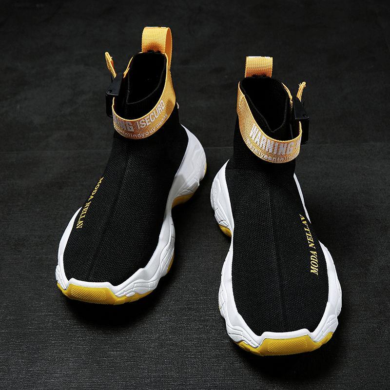 Men's High Top Sneakers Korean Style Trendy All-match Socks Shoes Teen Student Trendy Shoes