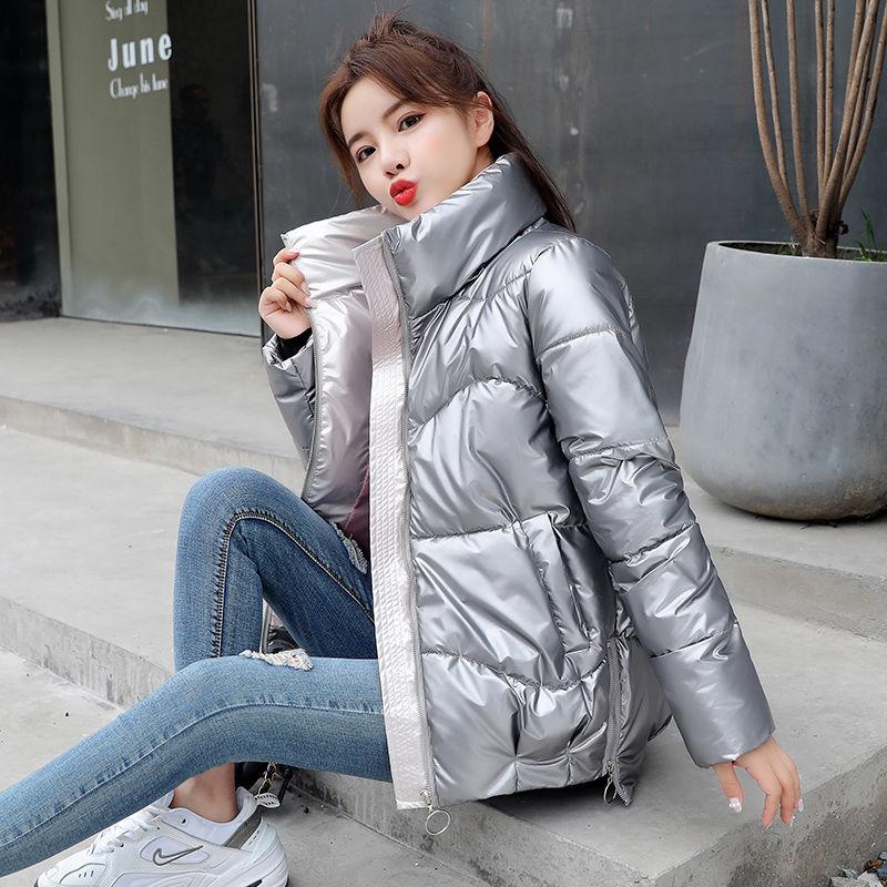 Winter Short Thick Cotton-padded Jacket Korean Version of Loose Bright Cotton-padded Jacket Casual Stand-up Collar Ladies Down Padded Jacket