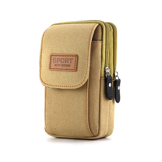 Canvas Mobile Phone Bag Men's and Women's Waist Bag Wear Belt Multi-function Work Mobile Phone Sleeve Belt Bag