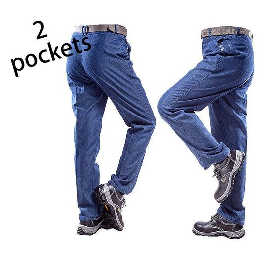 Straight Denim Work Pants Men's Wear-resistant and Heat-resistant Loose Work Clothes Welder Auto Mechanic Labor Insurance Pants