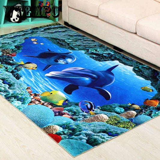 Blue Sea Beach 3D Carpet Living Room Coffee Table Sofa Bed Bedroom Beach Shells