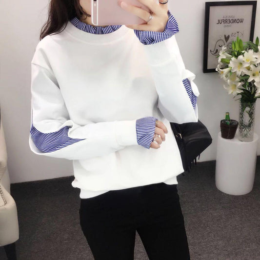 High-quality Fake Two-piece Sweater Female Student Spring and Autumn Loose Girlfriends Harajuku Style Class Uniform Top