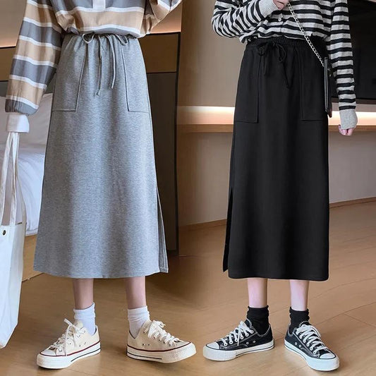 Skirts for Women Spring Summer Elastic High Waist Skirt Female Solid Color Loose Split A-line Skirts Girl's Long Sports Skirt