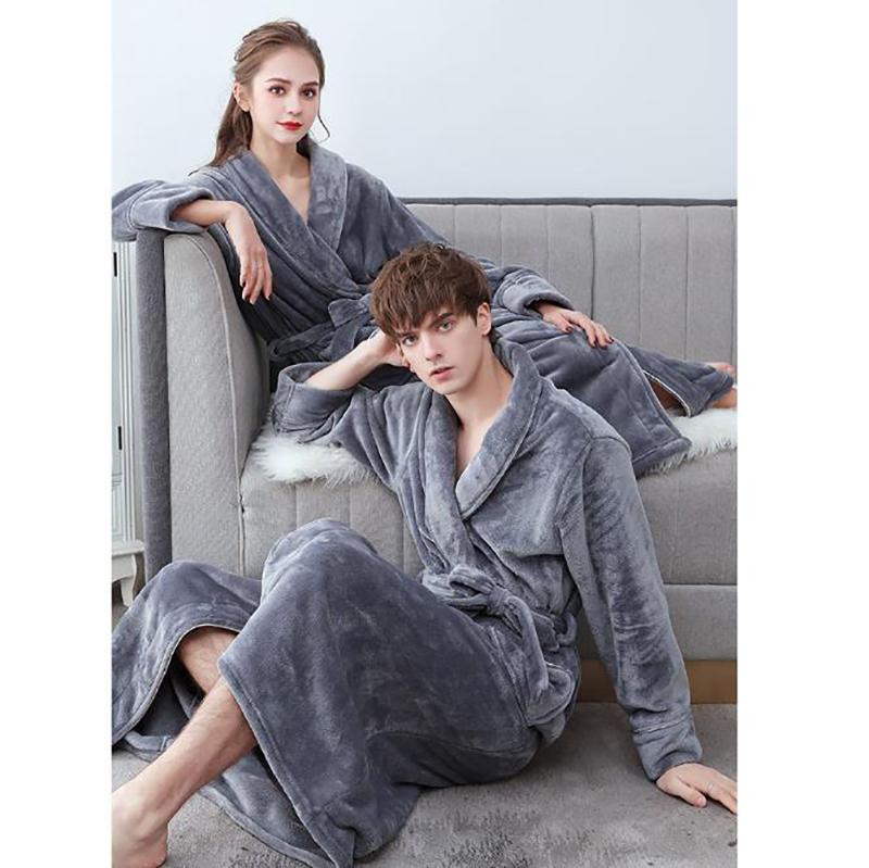 Flannel Couple Bathrobe Men Winter Thick Cashmere Home Clothes Ladies Long Robe Coat Soft Shawl Bathrobe