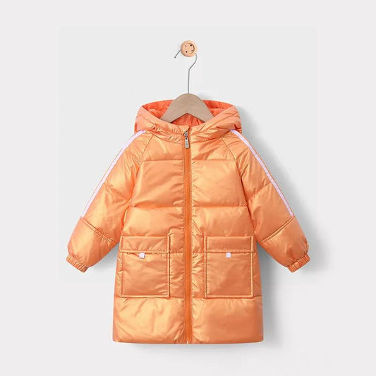 Children's Down Jacket Mid-length White Duck Down Jacket for Boys and Girls Thick Warm Shiny Disposable Hooded Cotton Jackets