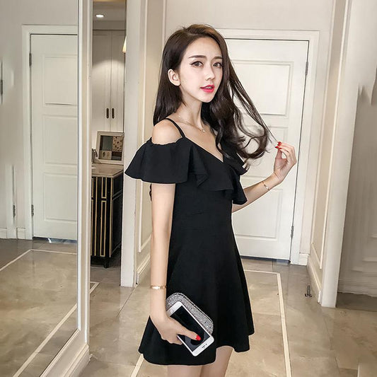 Sling Skirt Is Thin Temperament Sexy V-neck Strapless Dress Women's Summer Slim Short Dress Sexy V-neck Fabric Light and Breathable
